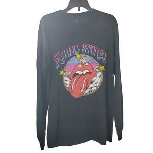 Rolling Stones Shirt Women's XS Black Long-Sleeve Top Music Big Lip Casual Rock